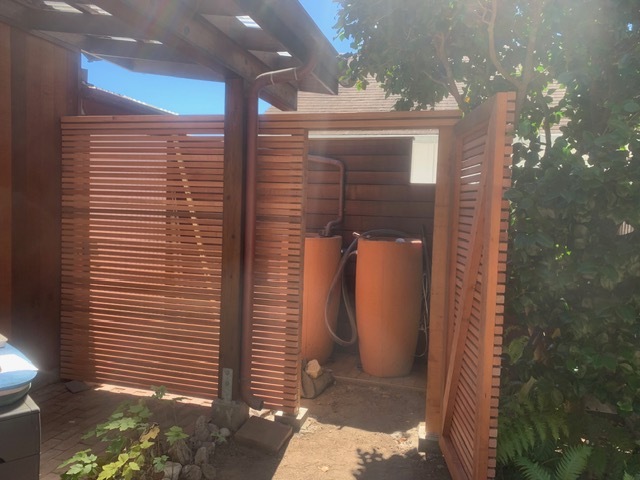 Redwood slat privacy enclosure