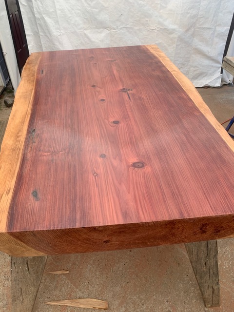 Handcrafted redwood table